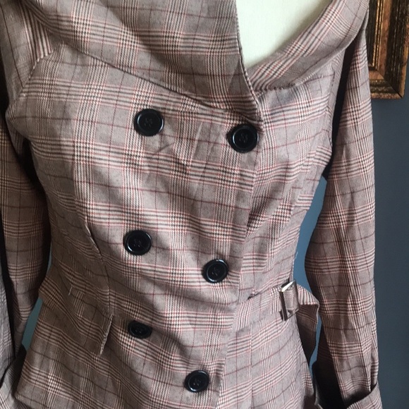 CBR brown plaid off shoulder asymmetric button front fall lightweight jacket XL - Picture 10 of 13